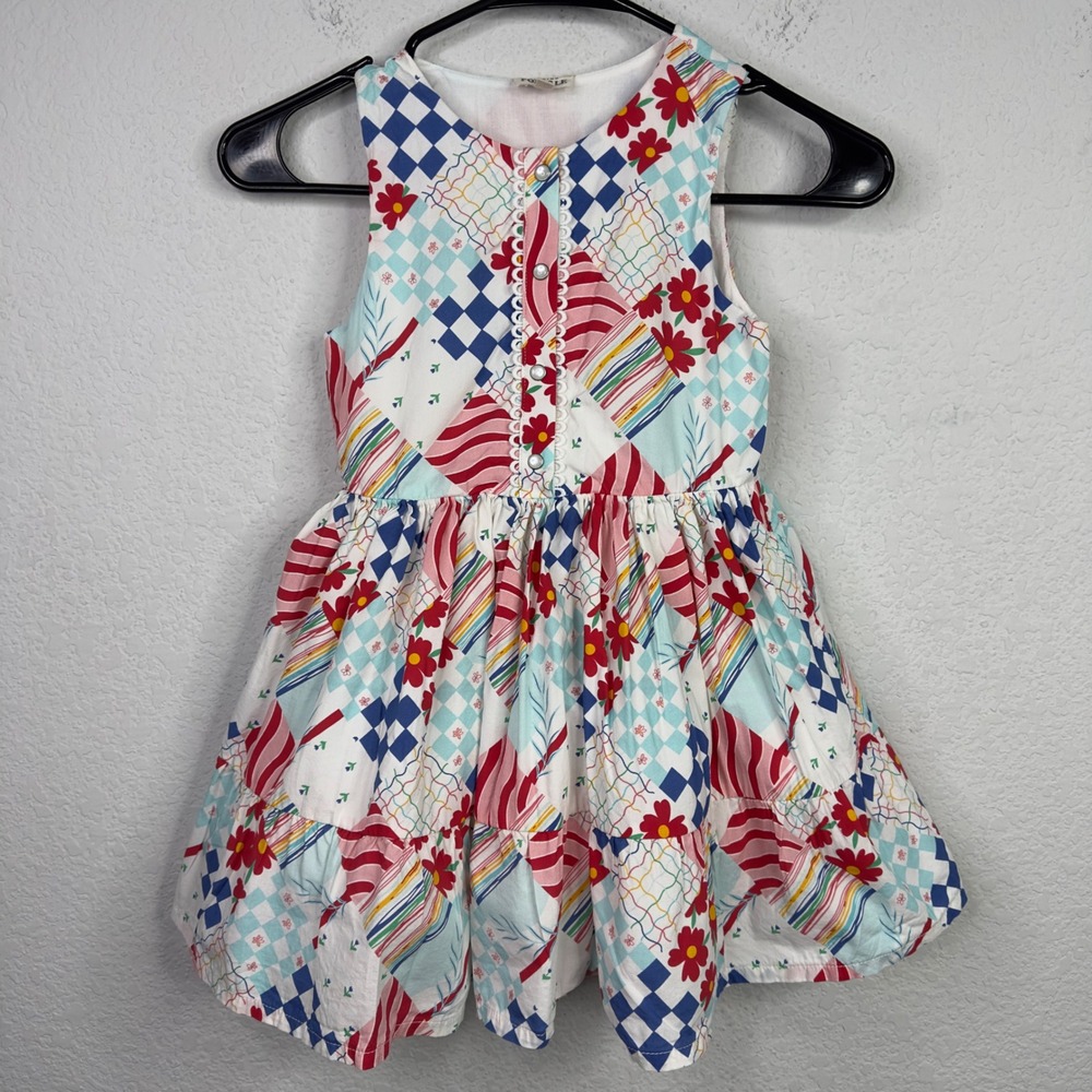 Finding Foxtale Dress Girls 6 Colorful Patchwork Sleeveless Tiered Boho Cottage